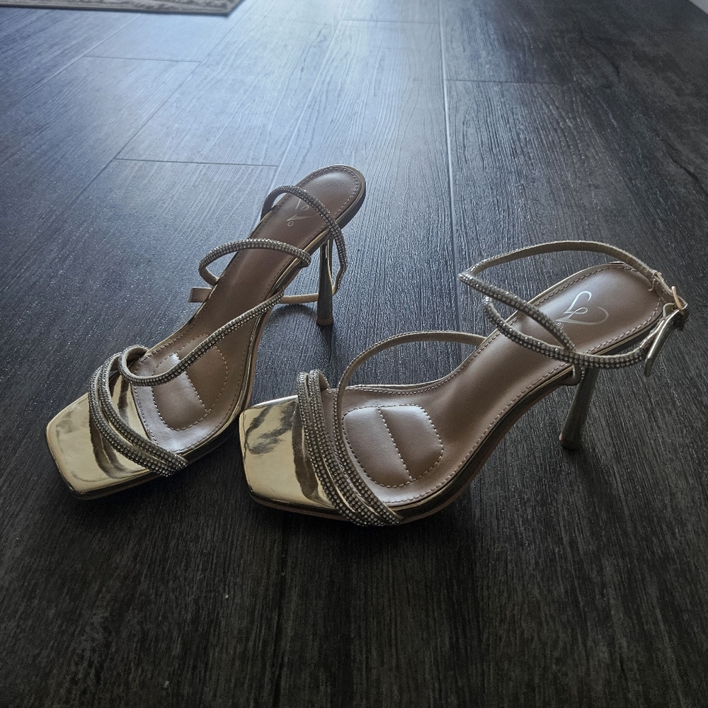 Windsor Gold Strappy Rhinestone Heels